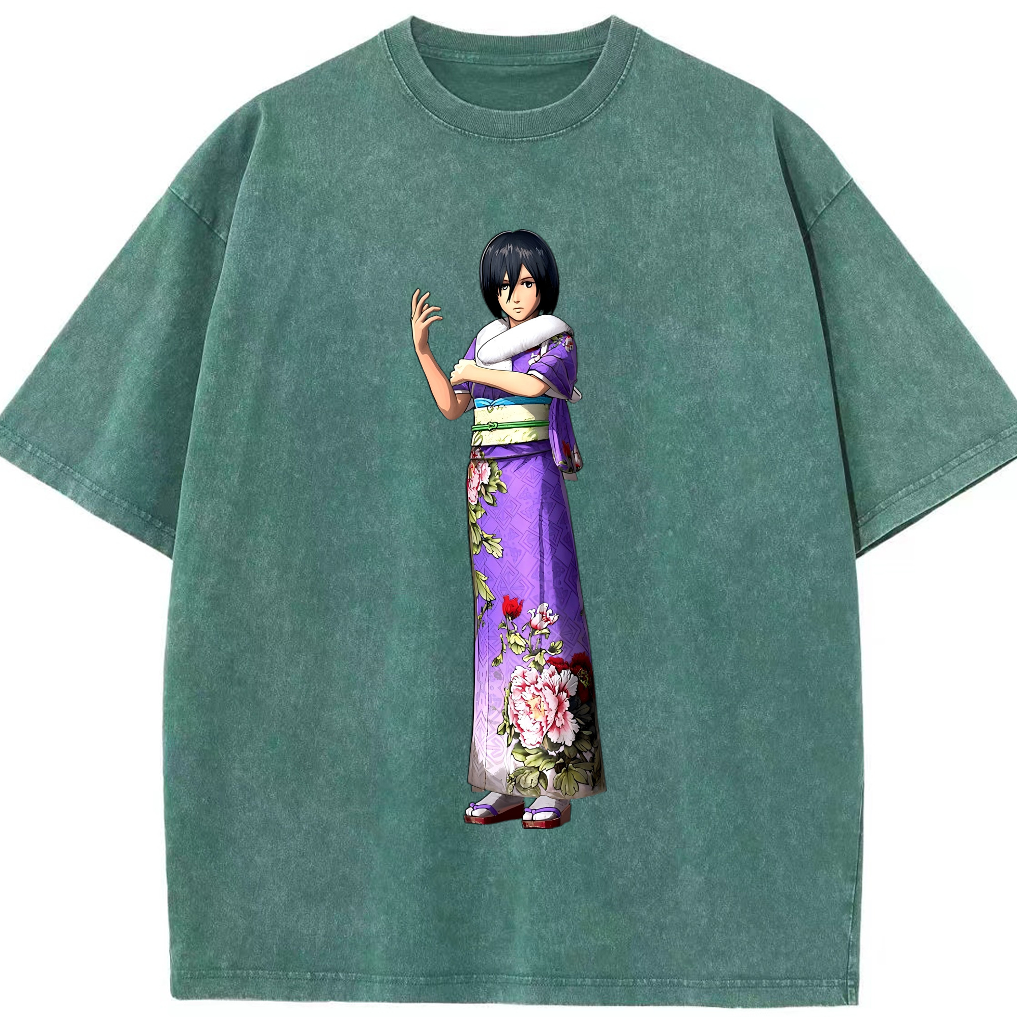 （画像用） 進撃の巨人 ミカサ·アッカーマン Attack on Titan Mikasa Ackerman 綿100% ヴィンテージ風 半袖Tシャツ（フロントプリント）